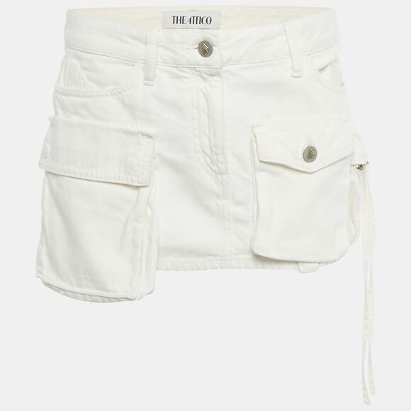 The Attico White Denim Low Waist Cargo Pocket Detail Mini Skirt S Waist 32